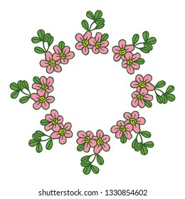 Vector illustration art pink flower frame elegant with greeting card hand drawn
