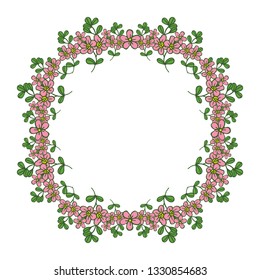 Vector illustration art pink flower frame elegant with greeting card hand drawn
