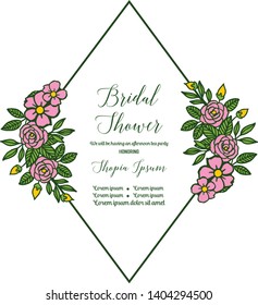 Vector illustration art pink flower frame for poster bridal shower hand drawn