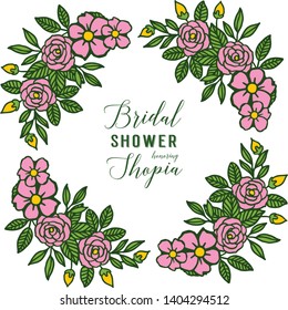 Vector illustration art pink flower frame for poster bridal shower hand drawn