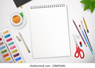 Vector illustration of Art process with watercolor