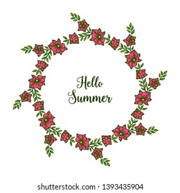 Vector illustration art red flower frame isolated on backdrop with card hello summer hand drawn
