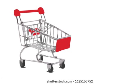 Vector Illustration Art of A Shopping Cart, The Symbol of Shopping, Sales, Marketing, Digital Marketing or E-Commerce.  Isolated on White Background with Copy Space for Text.