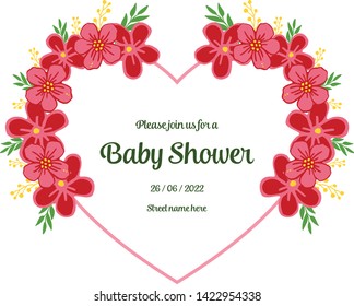 Vector illustration art of wreath frame with invitation card baby shower