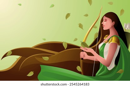 Vector illustration of Artemis, the Greek goddess of chastity, childbirth, hunting, and the moon