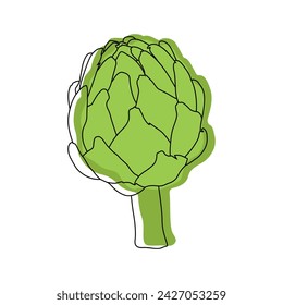 Vector illustration of artichoke flat style. Food fresh raw, green healthy organic vegetable, plant ingredient, nutrition vegetarian flower, natural agriculture