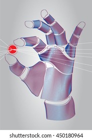 Vector illustration of the artificial hand. Art for web and print design appealing for abstract, anatomy, medicine and security theme. 