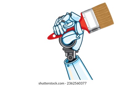 Vector illustration of Artificial Intelligence arm raised up,fist hand holding decorating brush,flat wide paint brush,red handle,Ai art generator,draw images on digital platform,isolated on white. - Powered by Shutterstock - Get 15% off with code: PIKWIZARD15