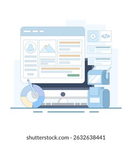 ilustração vetorial de inteligência artificial construindo um site sem código, design de site e desenvolvimento web com tecnologia de inteligência artificial, AI website builder.