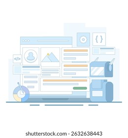 ilustração vetorial de inteligência artificial construindo um site sem código, design de site e desenvolvimento web com tecnologia de inteligência artificial, AI website builder.