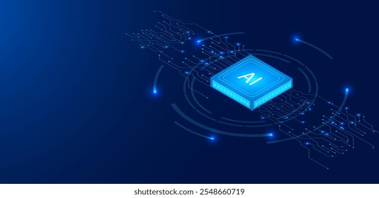 Vector illustration Artificial Intelligence with circuit board isometric technology.
