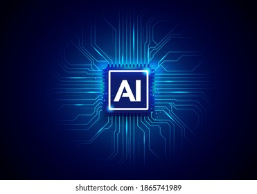 Vector Illustration Artificial Intelligence Cyber Background. Dark AI Technology Concept