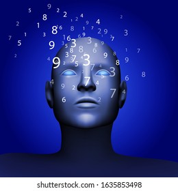 Vector illustration of artificial intelligence the human face of mental arithmetic digital code
