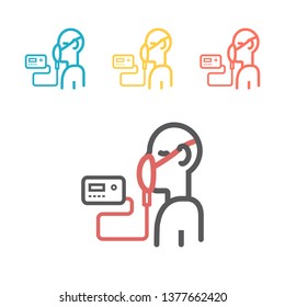 Vector illustration of artificial ventilation by airway medical. Line icon