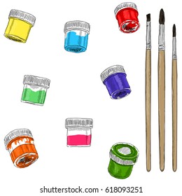 Vector illustration of artist creative set acrylic and brushes