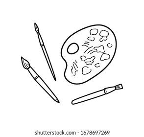 Vector illustration of artist palette and brushes