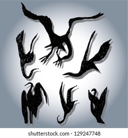 A vector illustration of artistic bird silhouettes.