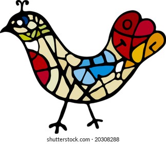 Vector illustration of artistic colored bird. Only global colors. CMYK. Easy color changes.