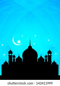 vector illustration of artistic elegant blue color eid background design with mosque.