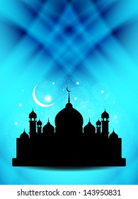 vector illustration of artistic elegant blue color eid background design with mosque.