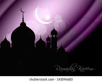 vector illustration of artistic elegant violet color eid background design with mosque.