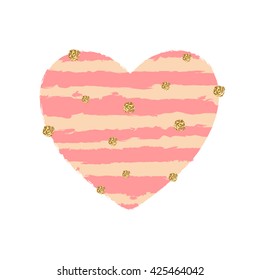 Vector illustration  artistic hand drawn heart with golden texture. Wedding, anniversary, birthday, holiday, party. Design for poster, card, invitation.