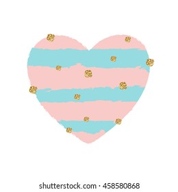 Vector illustration artistic hand drawn heart with golden texture. Wedding, anniversary, birthday, holiday, party. Design for poster, card, invitation.