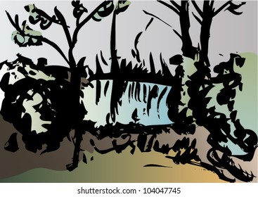 Vector illustration of an artistic landscape.