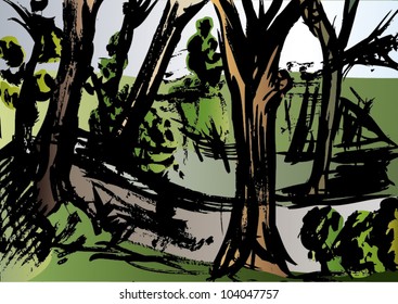 Vector illustration of an artistic landscape.