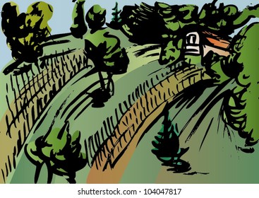 Vector illustration of an artistic landscape.