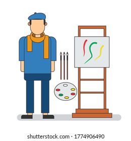 vector illustration of artists and there are painting tools such as canvas and paint