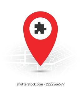 Vector illustration of Arts and Crafts location. Simple icon in red color on White background.