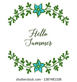 Vector illustration artwork blue floral frame with lettering hello summer