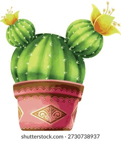A vector illustration artwork of a cactus plant showcases artistic style and clean design, emphasizing the plant’s distinctive shape and modern visual appeal.