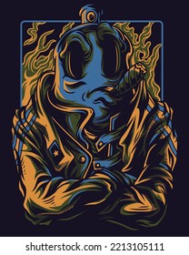 vector illustration artwork of a character resembling a smoking pilox bottle