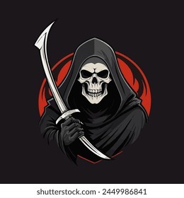 vector illustration artwork of danger grim reaper skull skeleton . Can be used as logo, brands, mascots, tshirt, sticker, patch and tattoo design.