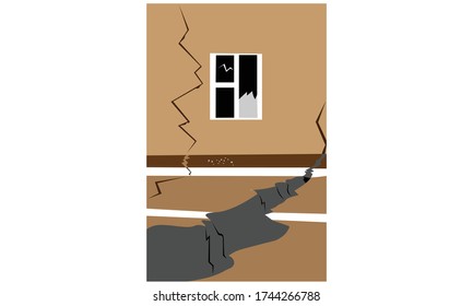 Una ilustración vectorial del concepto de seísmo casa y carretera 