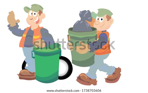 A vector illustration artwork of garbage\
collector. Essential worker.