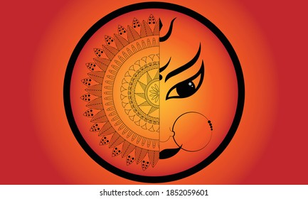 A vector illustration artwork of  Hindu goddess Durga Face,