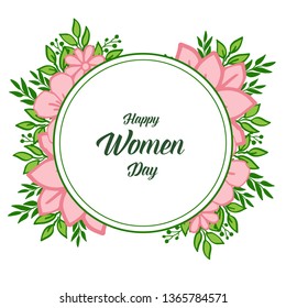 Vector illustration artwork pink flower with decorative happy women day hand drawn