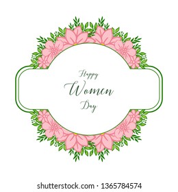 Vector illustration artwork pink flower with decorative happy women day hand drawn