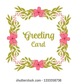 Vector illustration artwork pink wreath frame for greeting card hand drawn