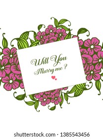 Vector illustration artwork purple wreath frame for greeting card will you marry me