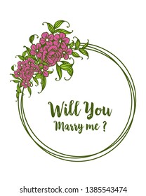 Vector illustration artwork purple wreath frame for greeting card will you marry me