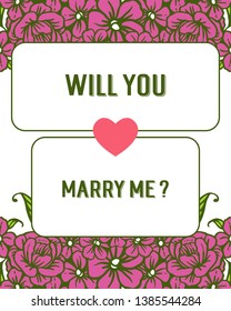 Vector illustration artwork purple wreath frame for greeting card will you marry me