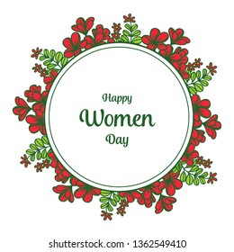 Vector illustration artwork red flower frame with template happy women day