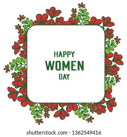 Vector illustration artwork red flower frame with template happy women day
