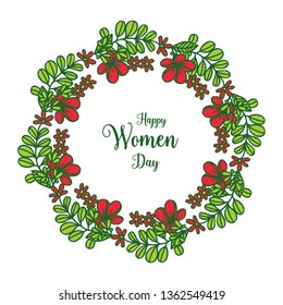 Vector illustration artwork red flower frame with template happy women day