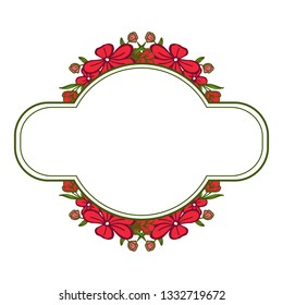 Vector illustration artwork red wreath frame with green leaves hand drawn