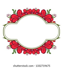 Vector illustration artwork red wreath frame with green leaves hand drawn